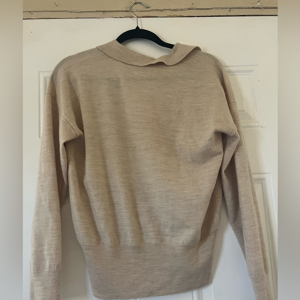 Beige Collared V-Neck Pullover Sweater - image 2